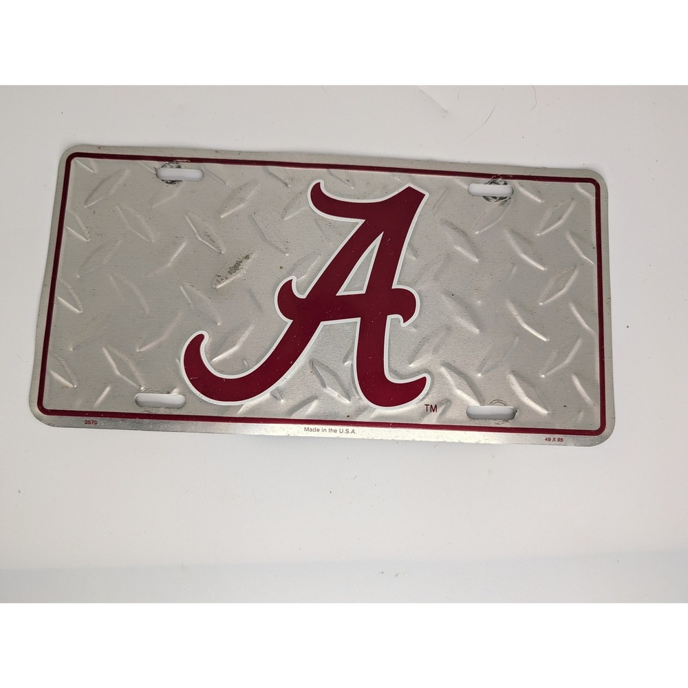 Alabama Crimson Tide NCAA Vanity License Plate Silver Diamond Plate Metal Tag
